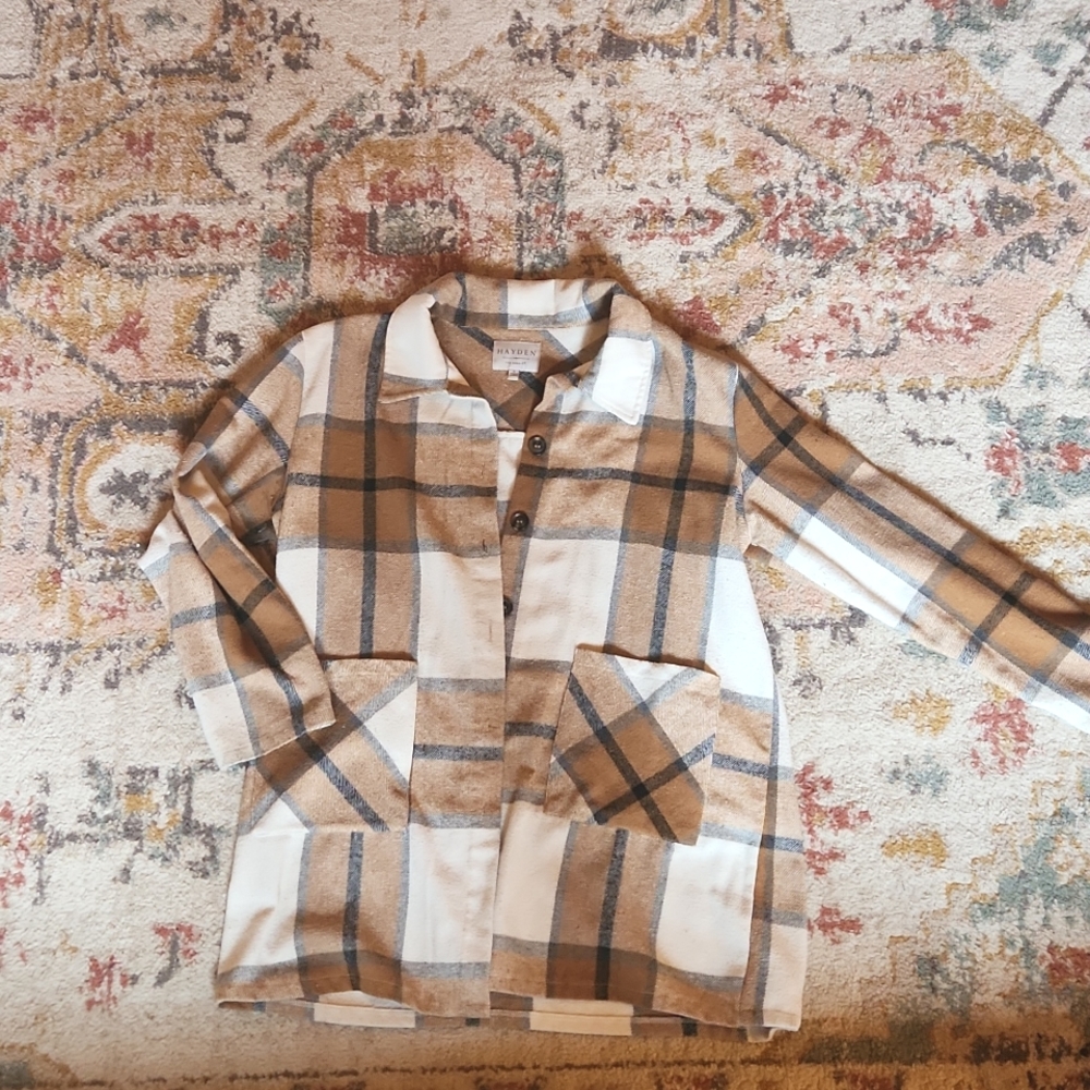 HAYDEN - Plaid Shaket, Shirt Jacket, Tan and white, size S